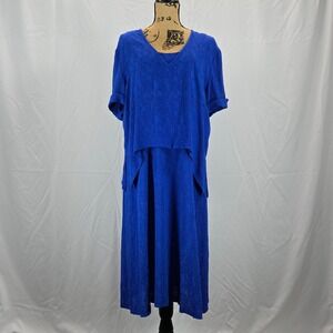 S.L. Fashions Women Textured Jacquard 2-Piece Dress Set Midi Sz 14 Blue Elegant